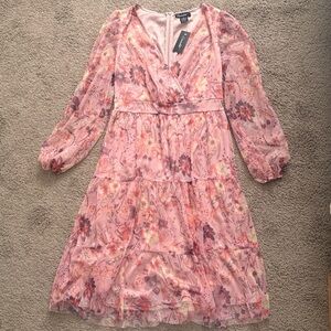 Candalite Floral Pink Chiffon Dress Size Medium NWT